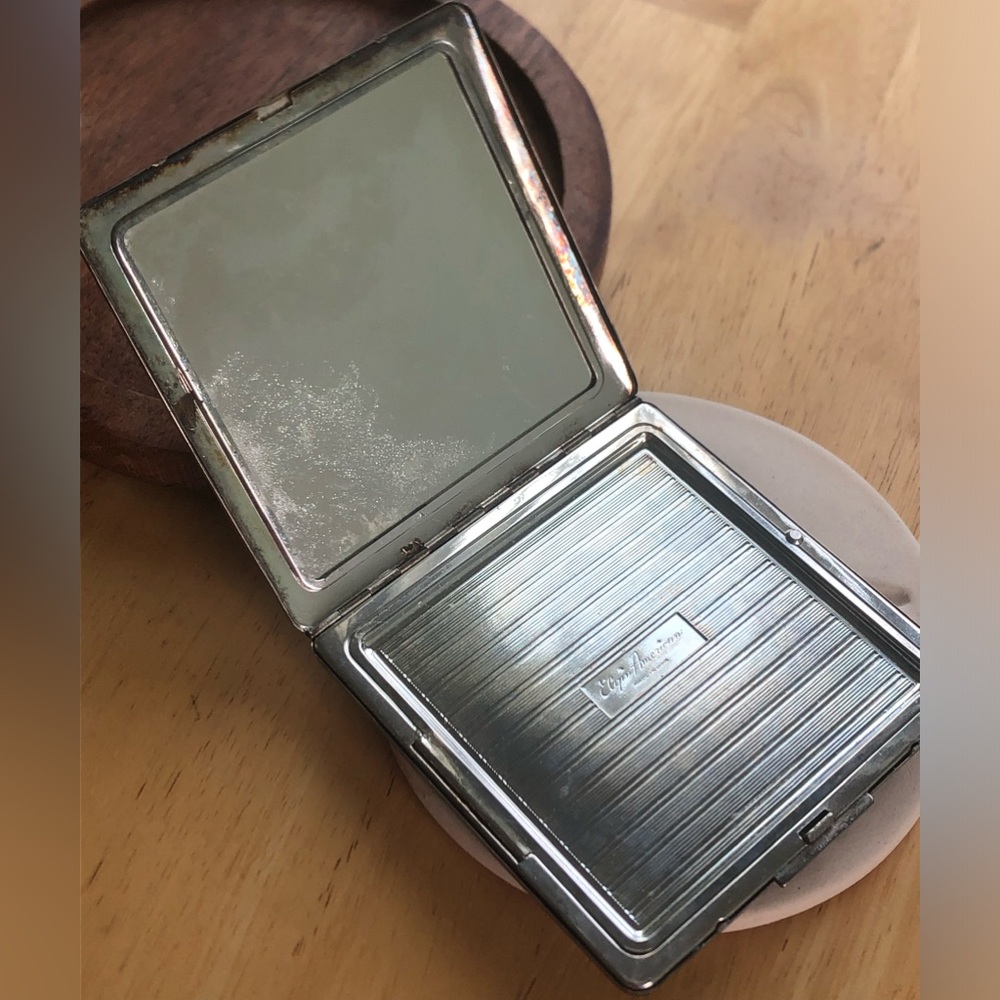 Vintage Silver Plated Cigarette Powder Compact with Mirror Unisex